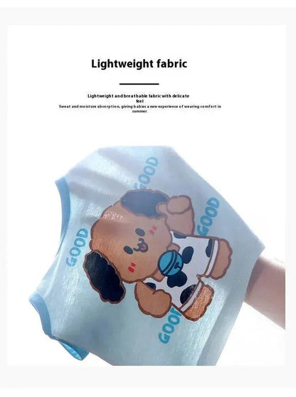 Casual Children's Pure Cotton Cartoon Printed Vest Set Two piece for baby boys