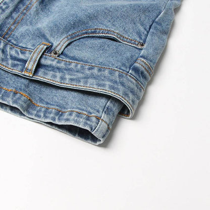 Short Irregular Solid Color Women's Denim High Street Mini Skirt Skort