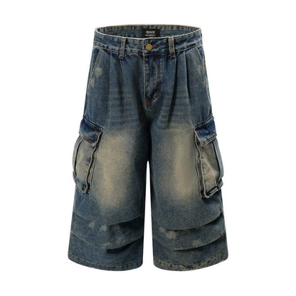 Old Washing Workwear Denim Shorts Men Jeans