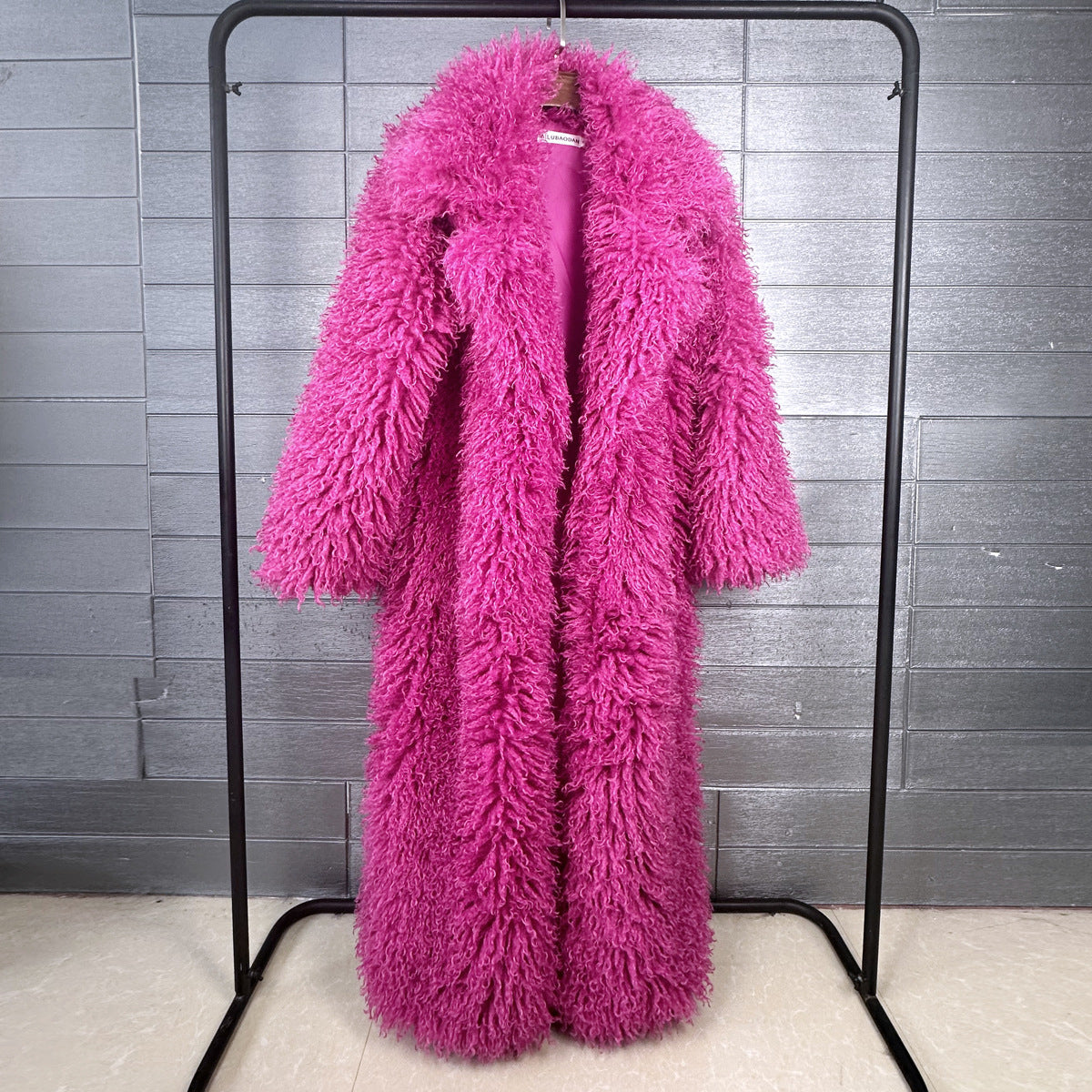 Women's Elongated Faux Fur Coat with Tailored Lapel