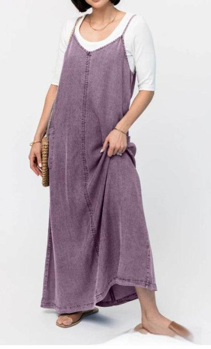 New Suspender Leisure Denim mum loose long Dress