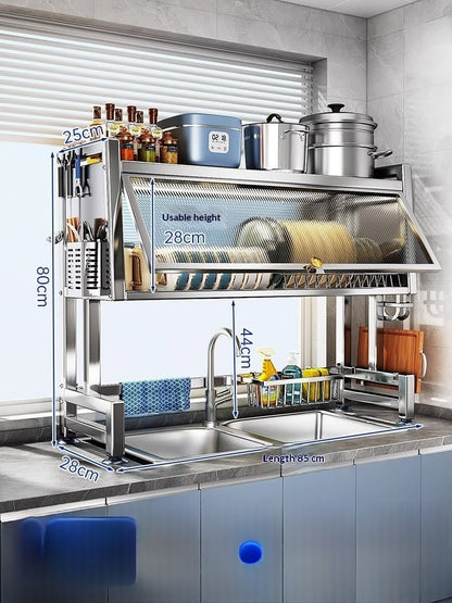 Stainless Steel Kitchen Sink Rack – Multifunctional Dish Drainer & Storage Organizer