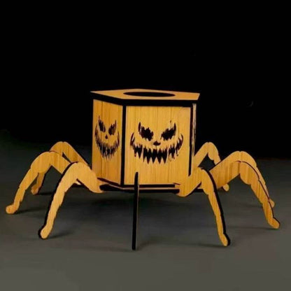 Cross-border New Ghost Halloween Spider Mini Lantern Candlestick Decorations Interesting Ornaments Wooden Craftwork