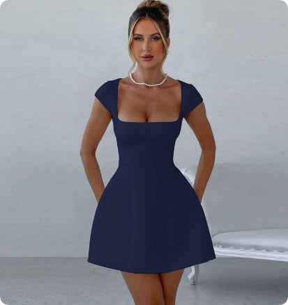 Women's Slim-Fit Square-Neck Long-Sleeve Dress – Elegant High-Waist Pullover Dress