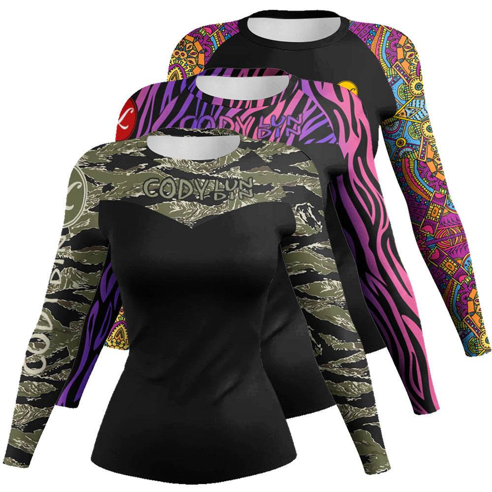 Printed Slim Fit Long Sleeve Workout Tops for Women