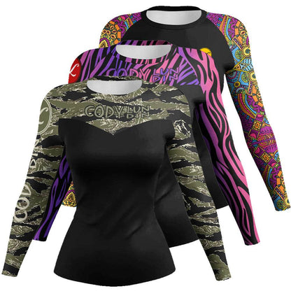 Printed Slim Fit Long Sleeve Workout Tops for Women