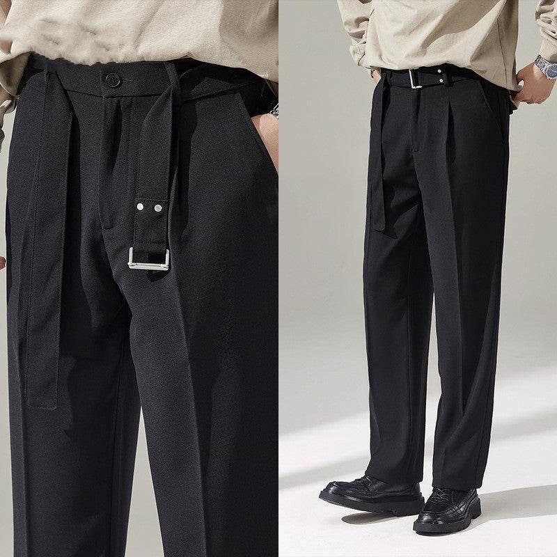 Pantalon de costume chino large avec ceinture drapée amovible pour homme