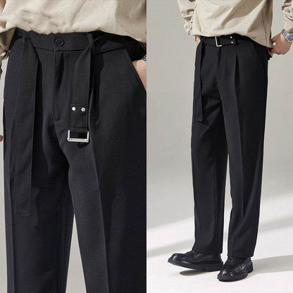 Pantalon de costume chino large avec ceinture drapée amovible pour homme