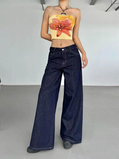 Pantalon Jean Ample Jambe Large Rétro Américain Tendance pour Femme
