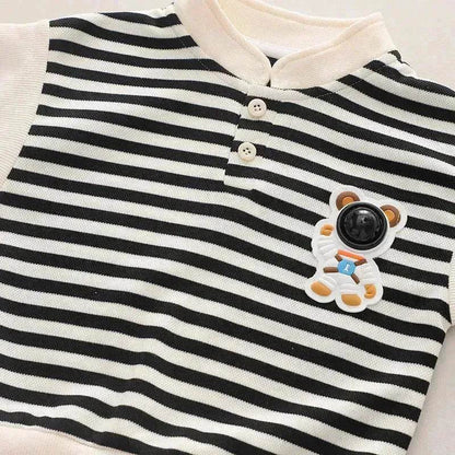 Casual Letter Stripes Loose Round Neck Boys' Long Sleeve Sweater Suit Two piece for boys