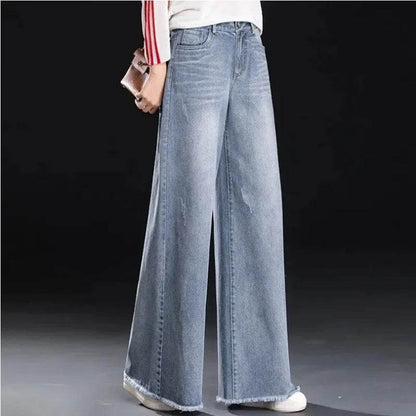 Raw Hem Wide Legs Baggy Jeans Pant For Women Baggy Straight Trousers
