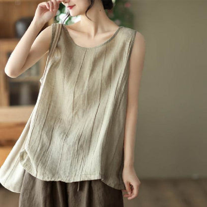 Casual Cotton And Linen Art Solid Color Loose-fitting Versatile summer blouse Top  For Women
