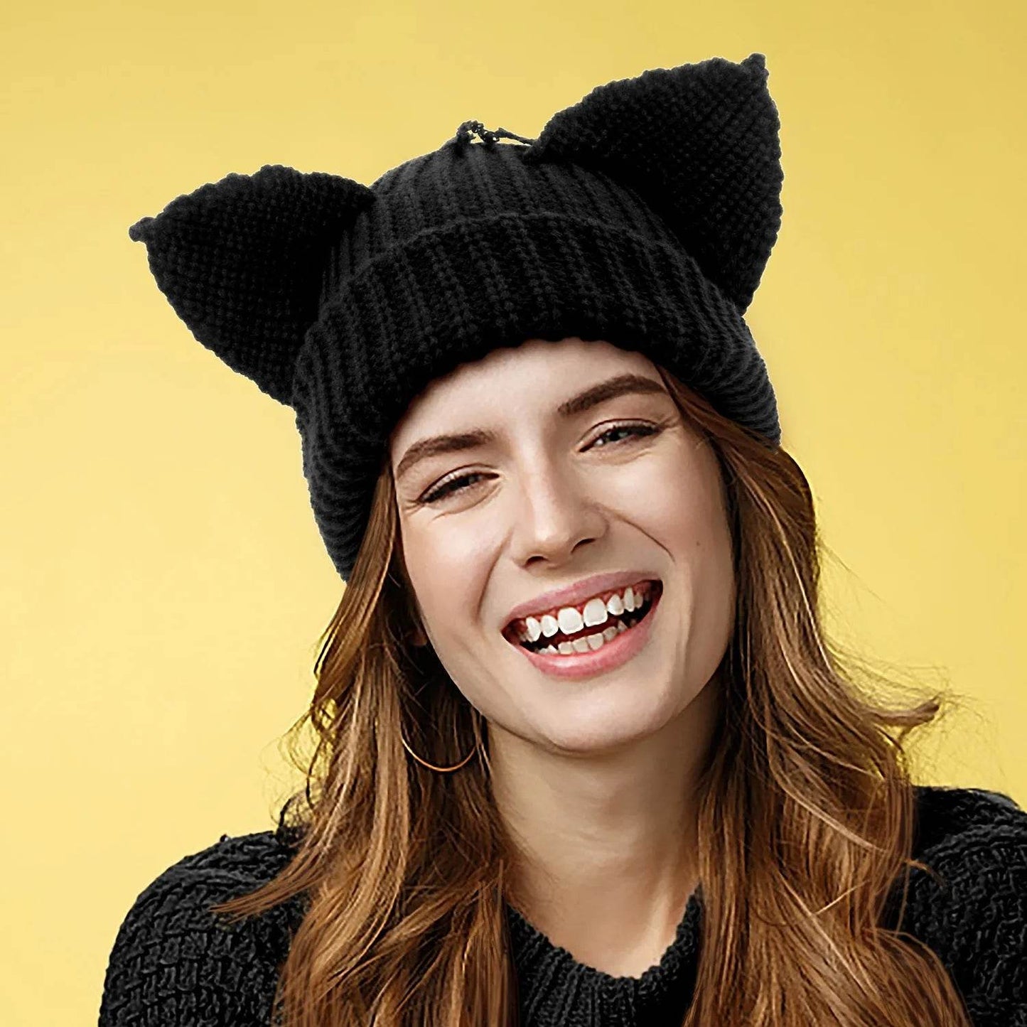 Devil Ears Thickened All Acrylic Knitted Beanie Hat