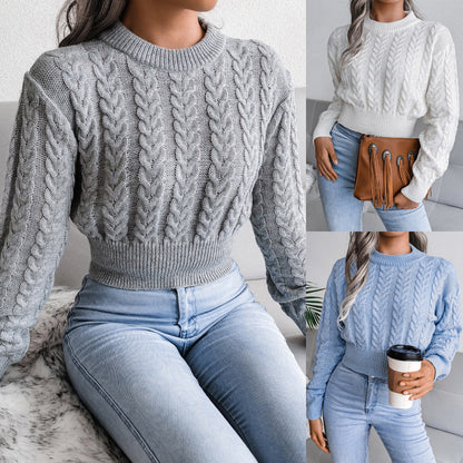 Women’s Autumn Knit Sweater Crop Top – Stylish Cropped Pullover Jumper