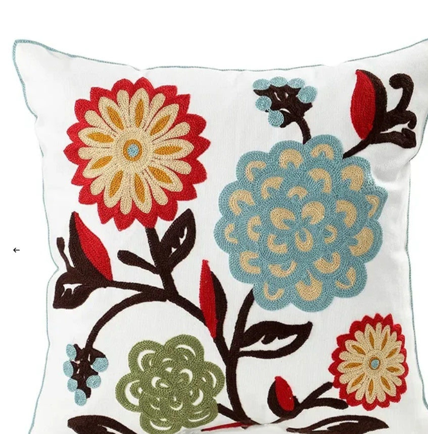 Decorative Floral Embroidered Pillow Cover