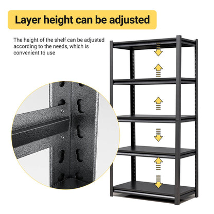 Étagères métalliques à plusieurs niveaux pour le rangement, étagères de garage, 907 kg, étagères de rangement robustes, étagères de garage réglables, unité d'étagères industrielles, support utilitaire de rangement, noir