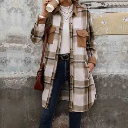 plaid jacket womens outfit Winter cashmere  Jacket Outwear for women