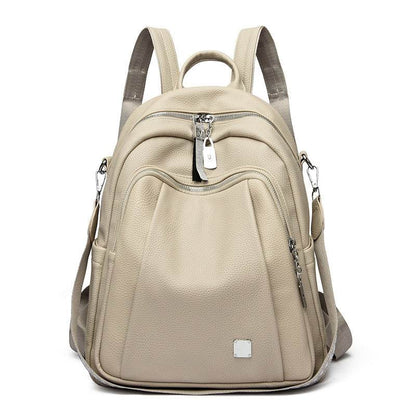 Large Capacity Soft Leather Student Backpack Trendy Travel Bag