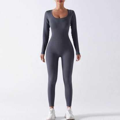 Women’s Seamless Long Sleeve Yoga Jumpsuit, Full Body Activewear One-Piece