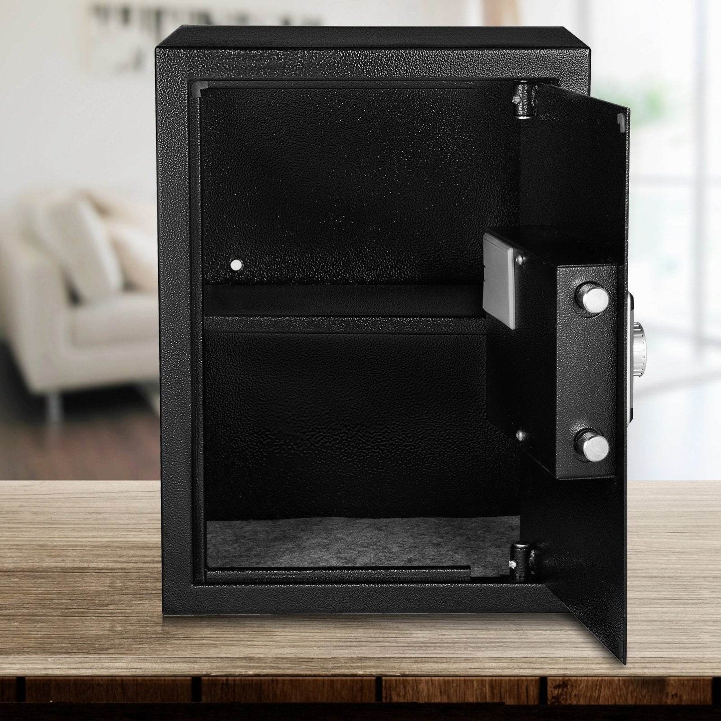 High Security Safe Box, 2.1 CU.FT Fingerprint Safe Box 2 Keys & Digital Keypad, Q235 Steel Safe Box
