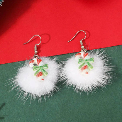 Winter Snowflake Hair Ball Earrings Ins Cute Christmas Elk Santa Claus Stock Element Earrings Women Jewelry