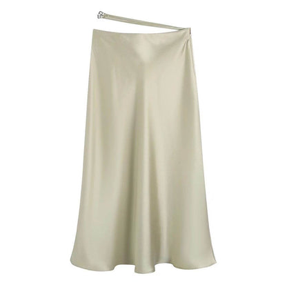High Waisted Midi Silk Satin Skirt
