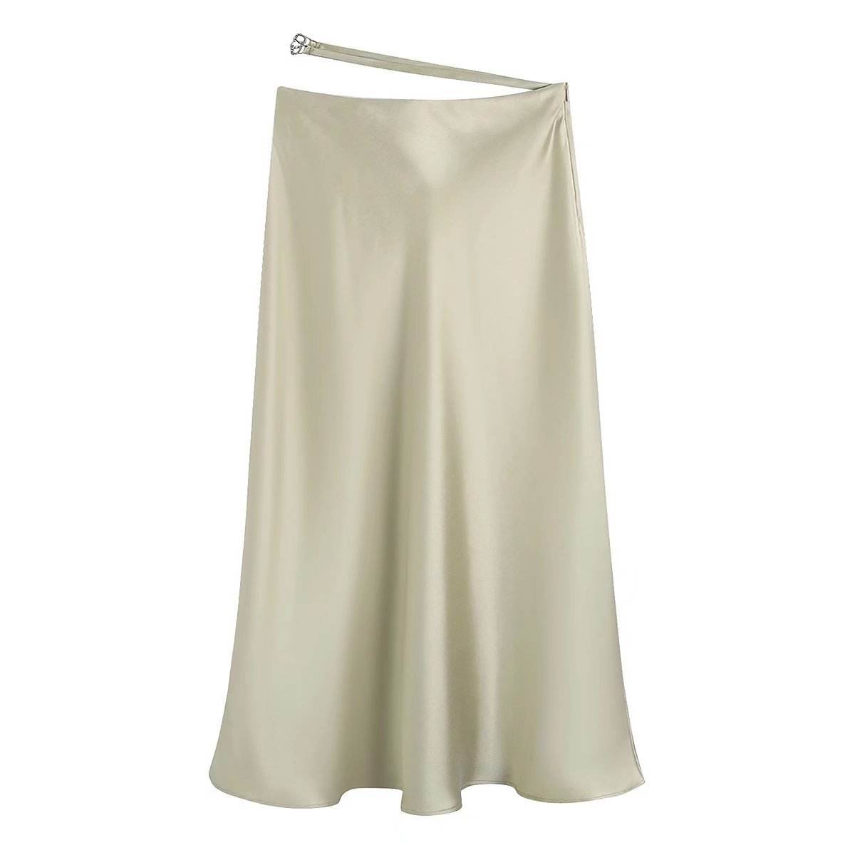High Waisted Midi Silk Satin Skirt