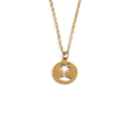 Titanium Steel Hollow Coconut Tree Pendant Neck Accessories Unisex