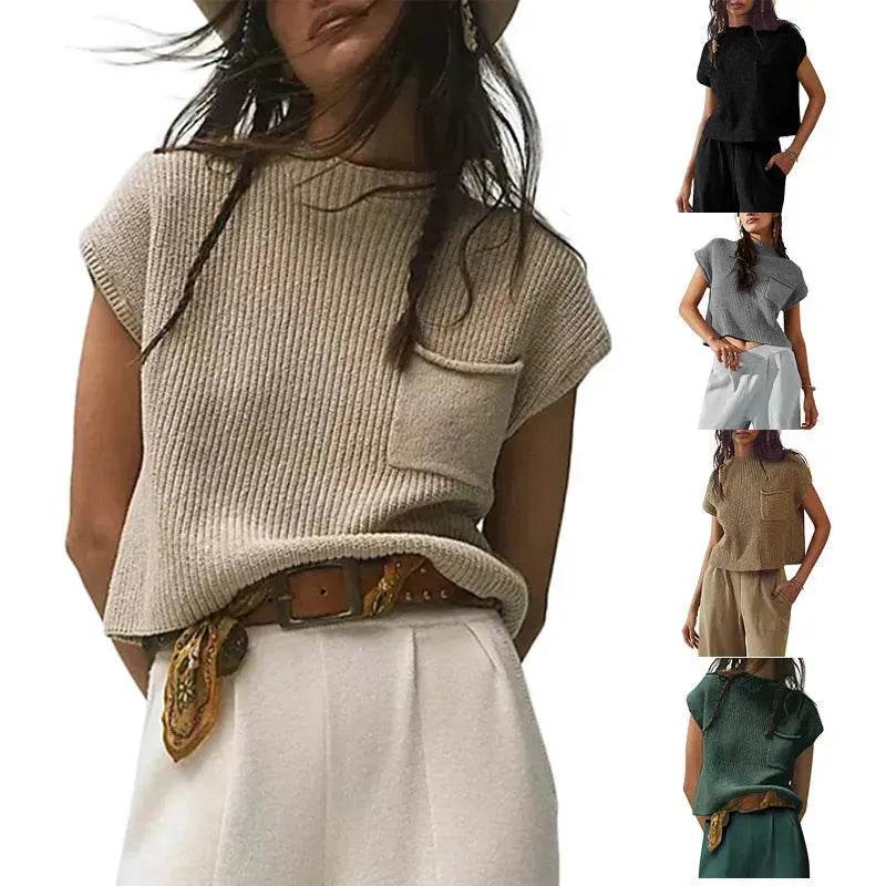 Women Knitted short Sleeve Pullover Tops for women