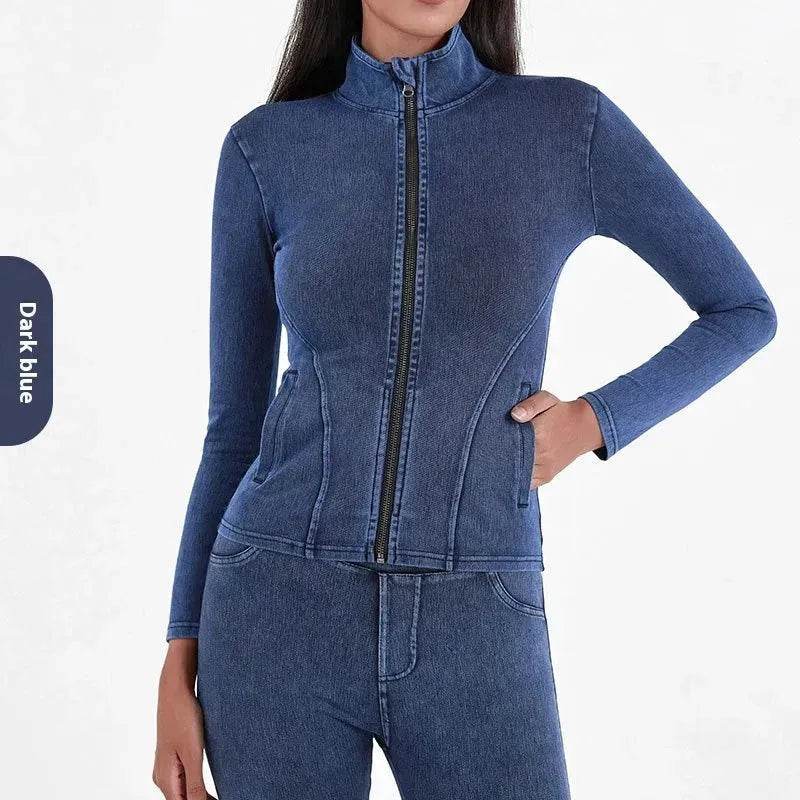 Fashion Slim fit Zipper High neck Denim Jacket for women
