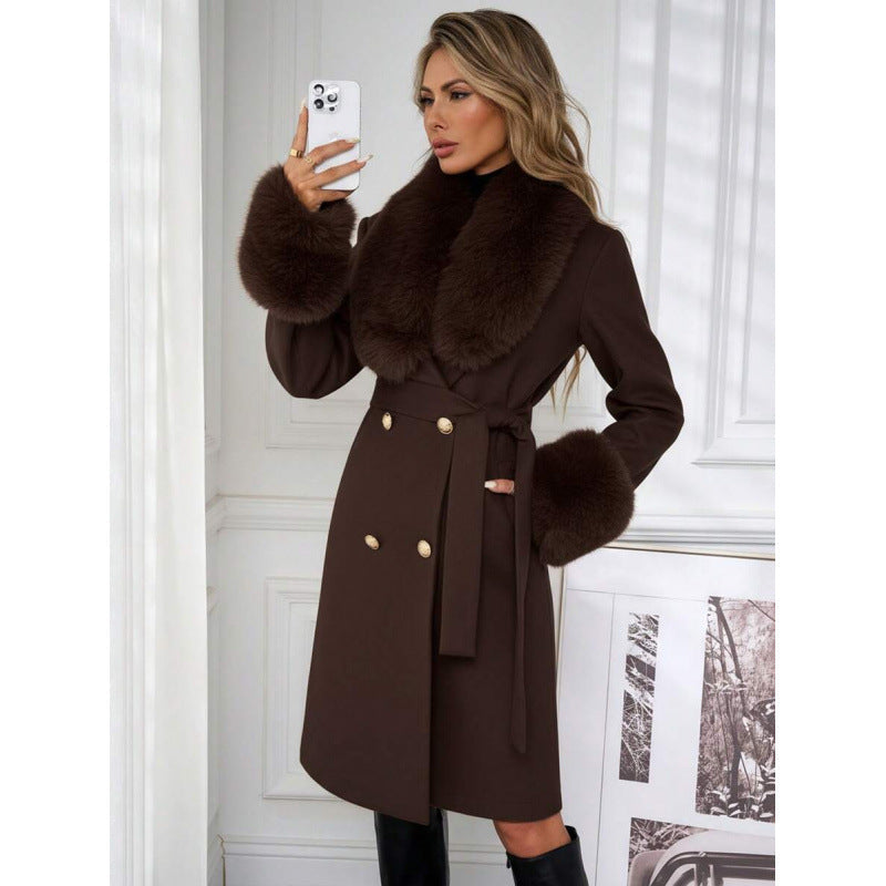 Women’s Elegant Double-Breasted Trench Coat with Tie Belt – Classic Longline Outerwear Jacket