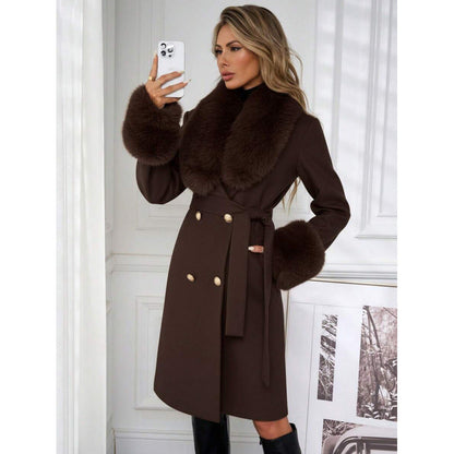 Women’s Elegant Double-Breasted Trench Coat with Tie Belt – Classic Longline Outerwear Jacket