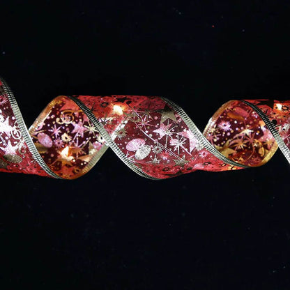LED Lights Hot Stamping Double-layer Ribbon Christmas Decorations