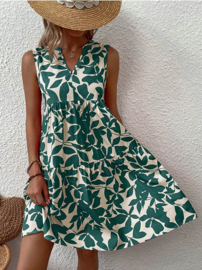 Robes bohèmes d'été, mode plage, col en V ample, imprimé plissé, sans manches, pour femmes