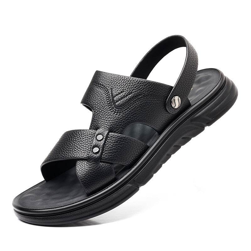 Men’s Breathable Genuine Leather Beach Shoes – Soft Sole Casual Loafers for Middle-Aged & Seniors