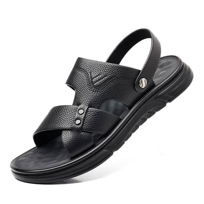 Men’s Breathable Genuine Leather Beach Shoes – Soft Sole Casual Loafers for Middle-Aged & Seniors