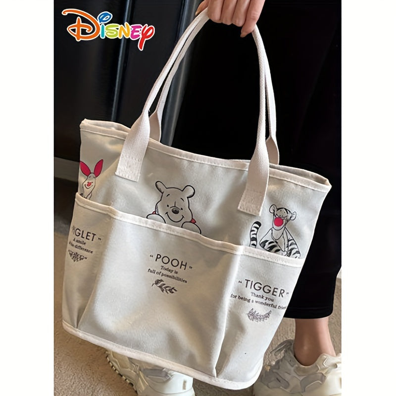 Disney Winnie The Pooh Printed Canvas Tote Bag, Vintage Single Shoulder Bag, Large Capacity Multi-Pocket Handbag Christmas/Halloween gift