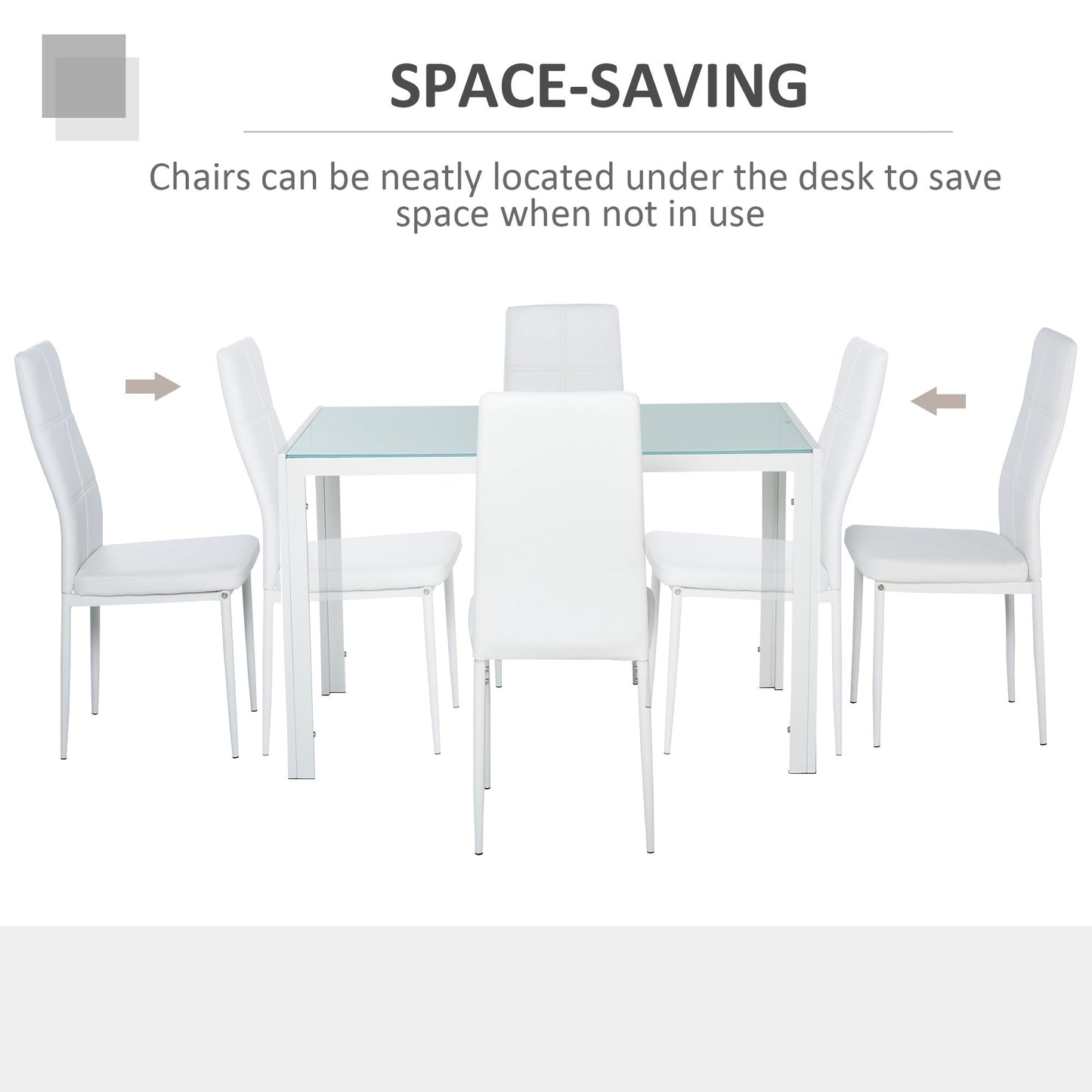 Zaya 5-Piece Rectangular Glass Dining Set for Small Spaces-White