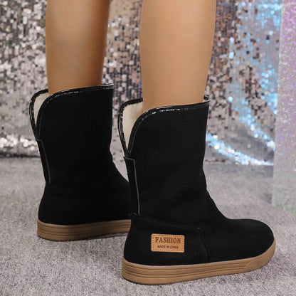 Bottes de neige pour femmes hiver chaud antidérapantes plates mi-mollet en velours et coton épais
