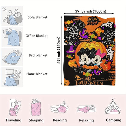 Disney Mickey and Minnie Halloween Flannel Throw Blanket, Traditional Style, All Seasons Stain Resistant, Digital Print Polyester, Multipurpose Knitted Bedding with Vibrant Patterns, Easy Care - Dry Clean Only