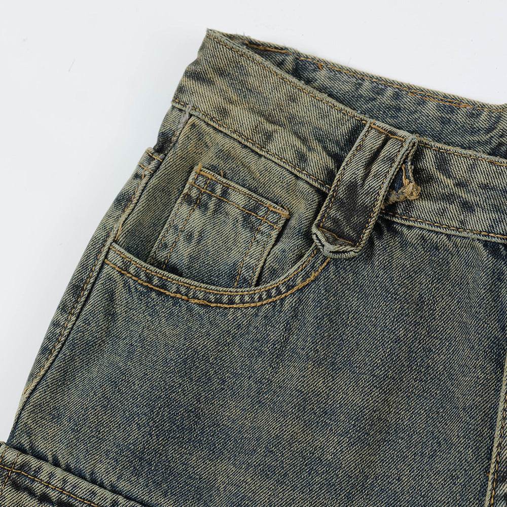 Punk Distressed Washed Denim Jeans Cargo Pant  Men