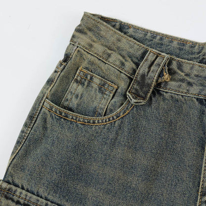 Punk Distressed Washed Denim Jeans Cargo Pant  Men