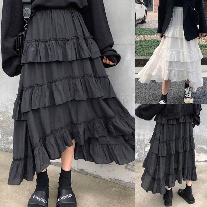 High Waist Layered Cake Skirt Irregular  MIDI Long skirt