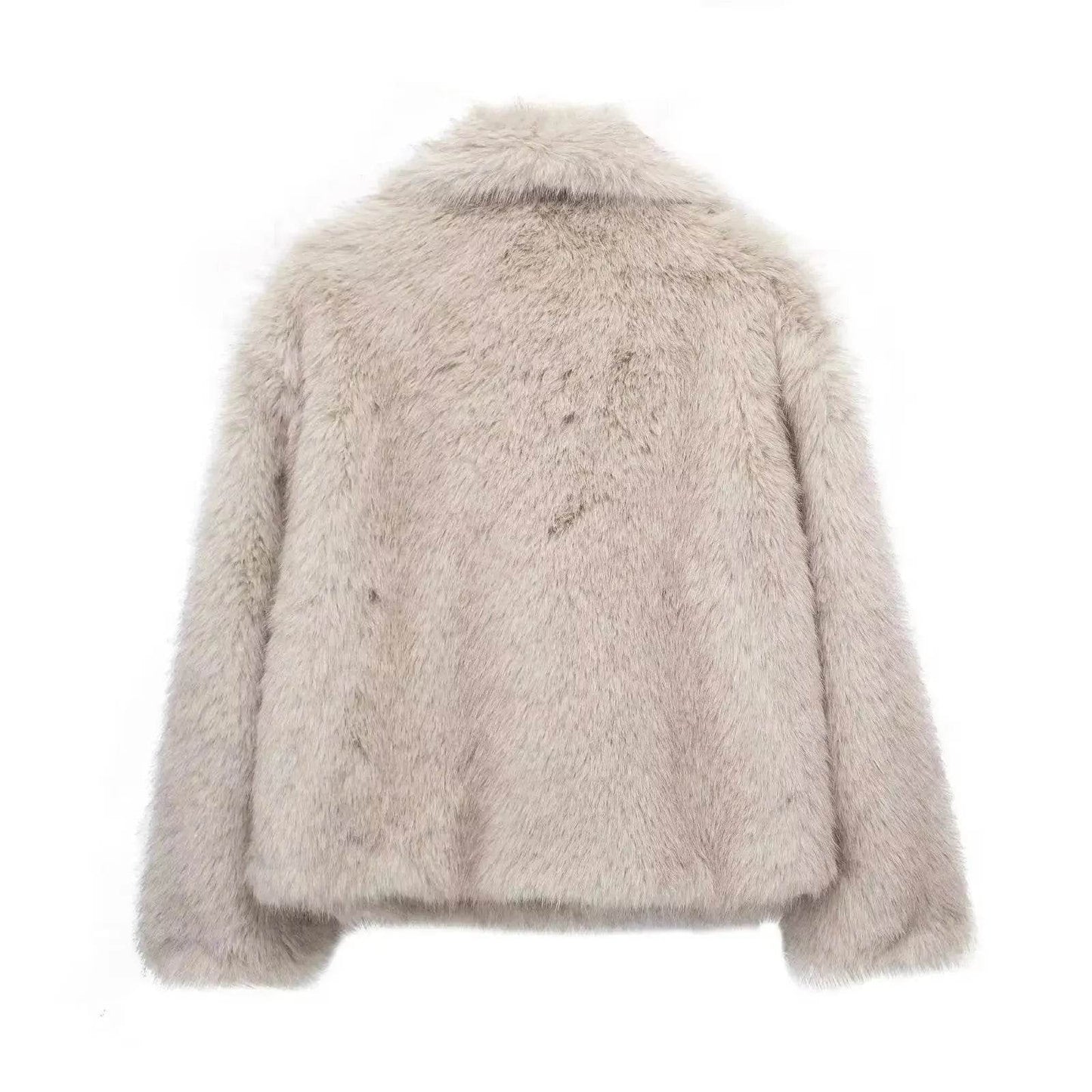 Manteau d'hiver en peluche à col ouvert et revers épais, manteau en fausse fourrure pour femmes