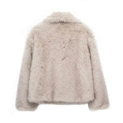 Manteau d'hiver en peluche à col ouvert et revers épais, manteau en fausse fourrure pour femmes