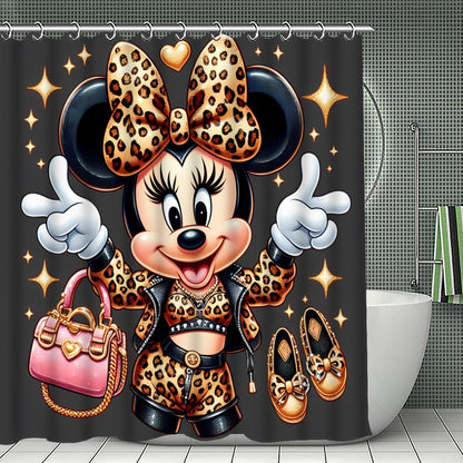 Disney Minnie Mouse Family Bathroom Set: Includes 12 Free Hooks, Shower Curtain, Rug, Toilet Seat Cover, and U-Shaped Mat - Complete Bathroom Accessories Kit for Modern Decor