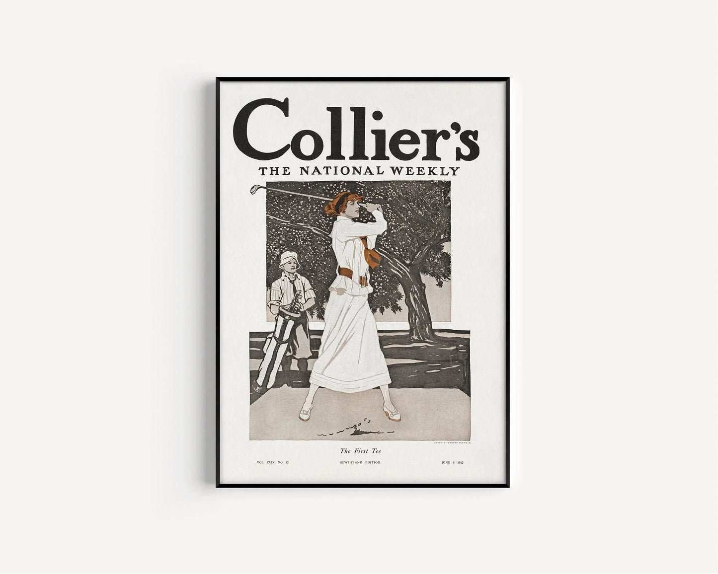 Edward Penfield: Tirage d'art vintage « Femme golfeuse badass » en couverture de magazine