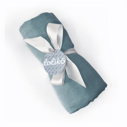 Mousseline en bambou pour bébé bleue acier