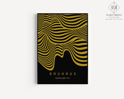 Bauhaus Ausstellung Black and Gold (Waves) PRINT | Vintage Mid-century Modern Poster (Available handframed or unframed)