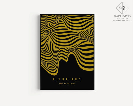 Affiche Bauhaus Exposition Noir et Or (Vagues) | Poster Rétro Mid-century Moderne (Disponible avec ou sans encadrement)